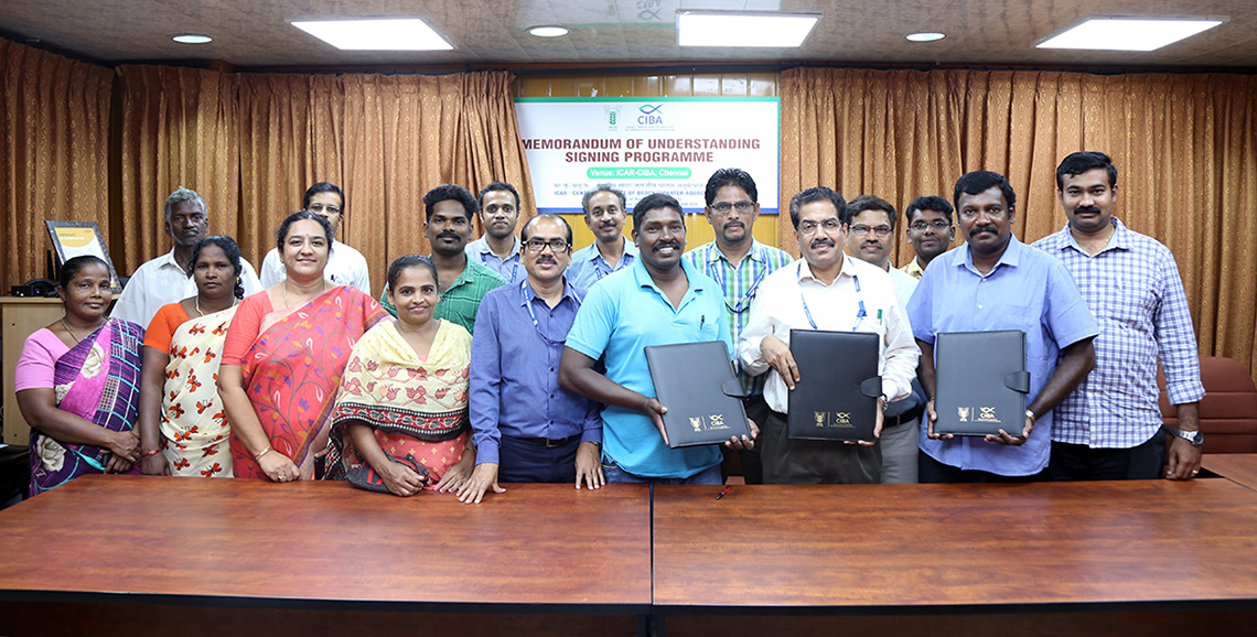 ICAR-CIBA Signed MOU for transferring PlanktonPlus, and HortiPlus production technology and  product marketing to Nambikkai Fish Farmers  Group, Chennai and   Coastra Biosolutions Pvt Ltd., Chennai