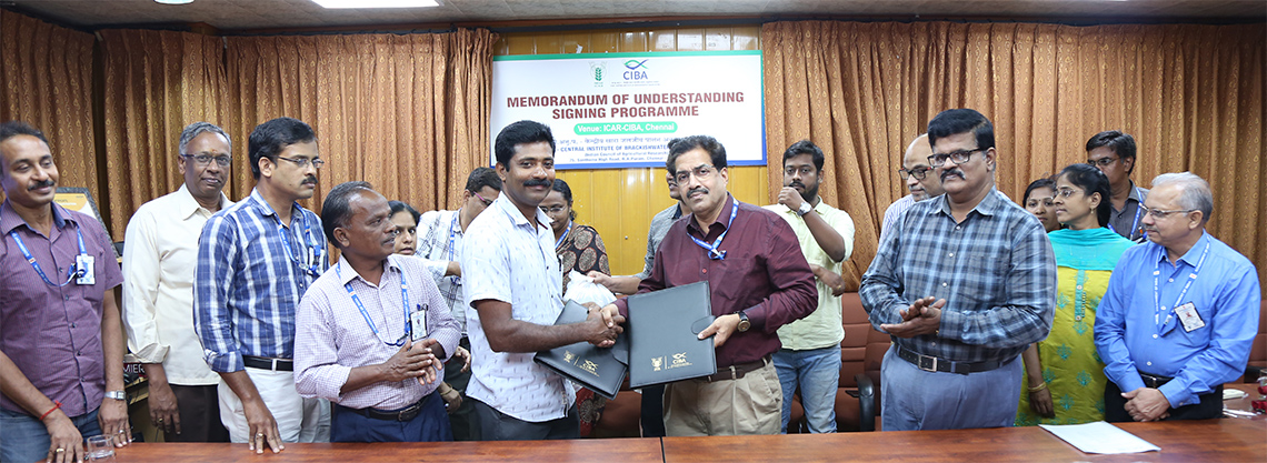 ICAR–CIBA, Chennai and ‘Ornamental Fish Entrepreneur’ Thrissur-Kerala, signed MOU for the promotion of Brackishwater Ornamental fish rearing and trade on 8th May, 2019