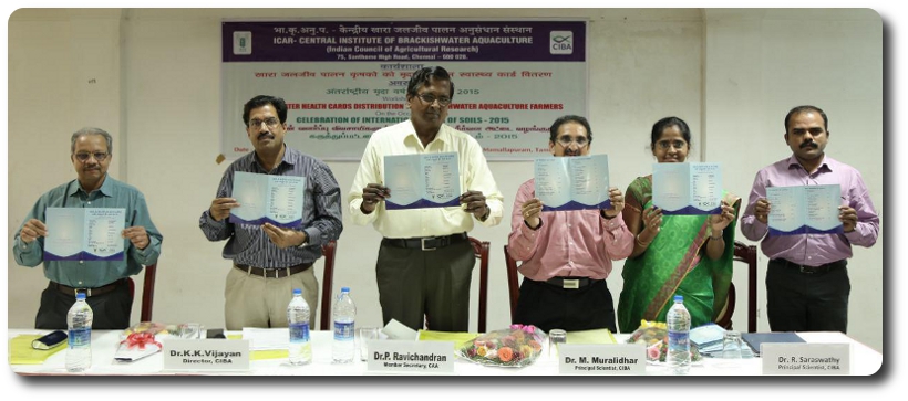 Workshop on “Soil and Water Health Cards Distribution to Brackishwater Aquaculture Farmers” at Mamallapuram on 19th December, 2015