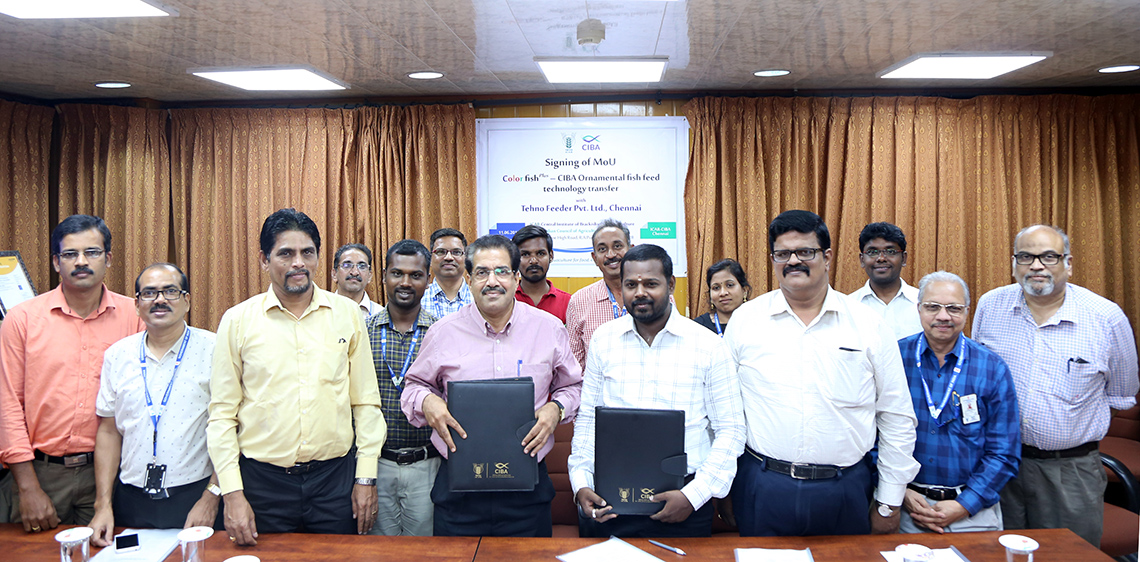 ICAR-CIBA signed MoU for the technology transfer of ‘Colourfishfeed’, indigenous formulated feed for ornamental fishes, with Techno feeder, Pvt, Ltd, Chennai on 11th June  2019