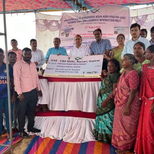 ICAR-CIBA jointly with Navsari Agricultural University, KVK, Navsari and Livestock Research Station, Kamdhenu University established an Integrated Aqua-Agri-Poultry-Goat Farming Unit at Sultanpur Village in Gujarat for coastal tribal communities